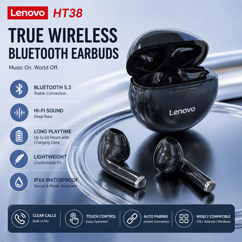 L Musical Instrument - Nouveaux écouteurs sans fil Lenovo HT38