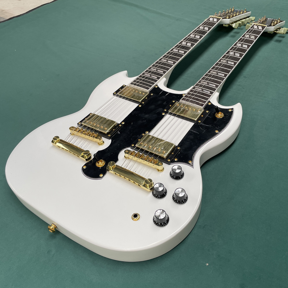 Electric Guitar Beginner - Guitare électrique blanche à double manche,